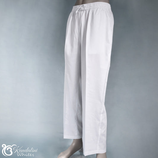 White pants on a mannequin against a gray background