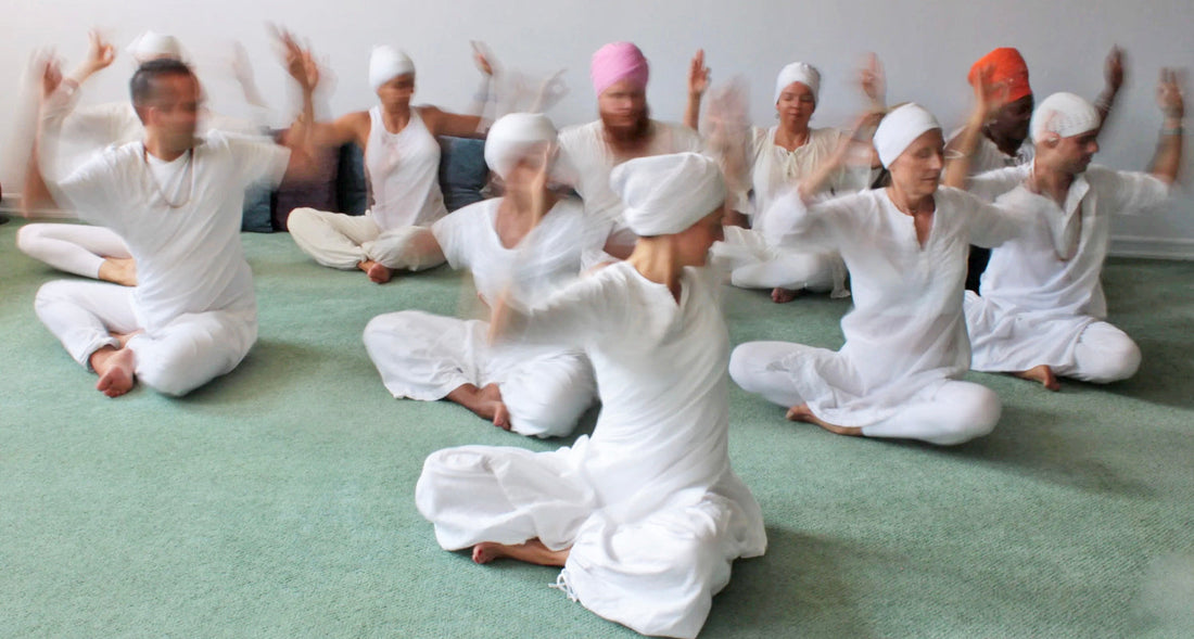 Kundalini yogis wearing white hearwear