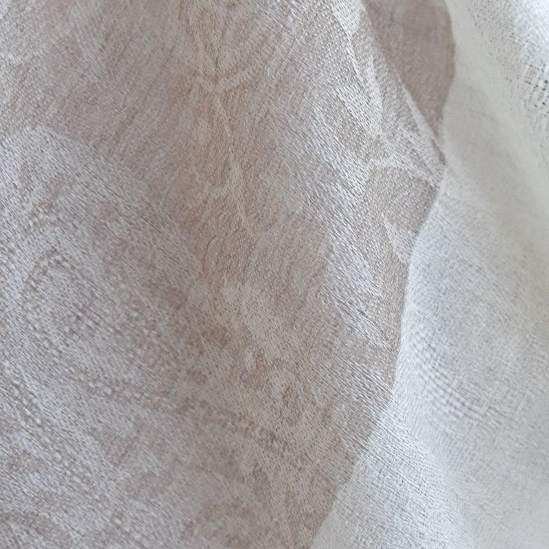 Close-up of textured beige and white fabric