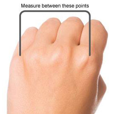 Back of fist, showing a line between two points for measurement.