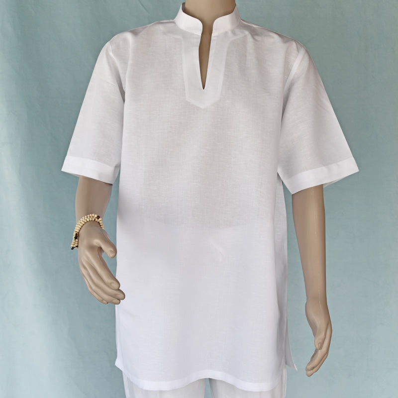 White kurta on a mannequin against a light gray background