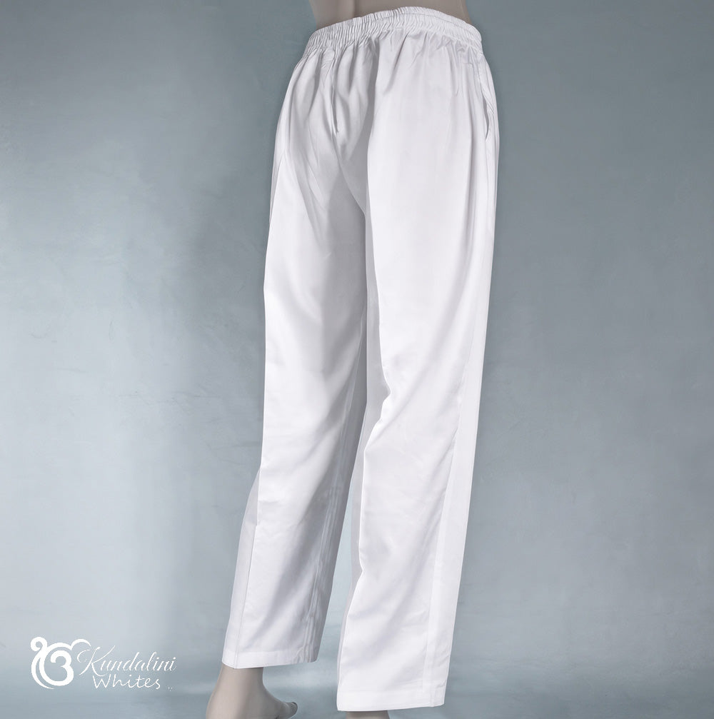 White pants on a mannequin against a gray background