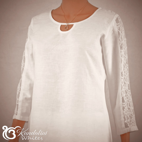 Lace sleeve tunic in linen blend