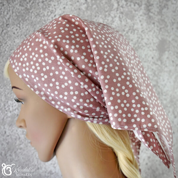 White dots on pink linen bandana scarf