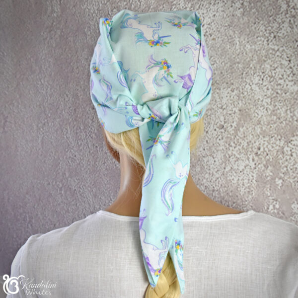 Pale blue cotton head covering for yoga