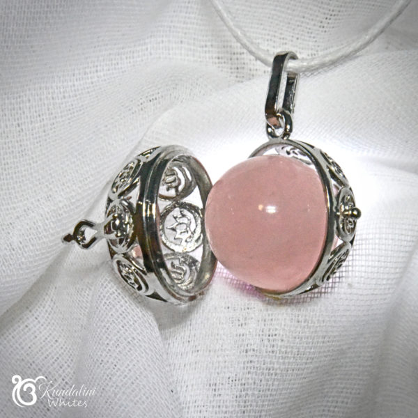 Om locket open with rose quartz